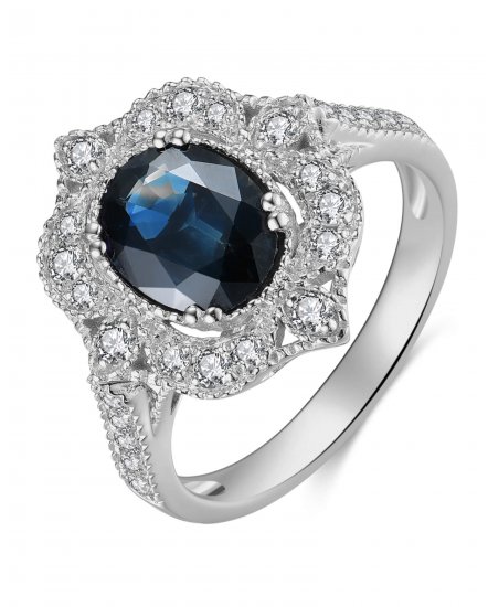 OVAL SAPPHIRE DIAMOND RING (TR3985)